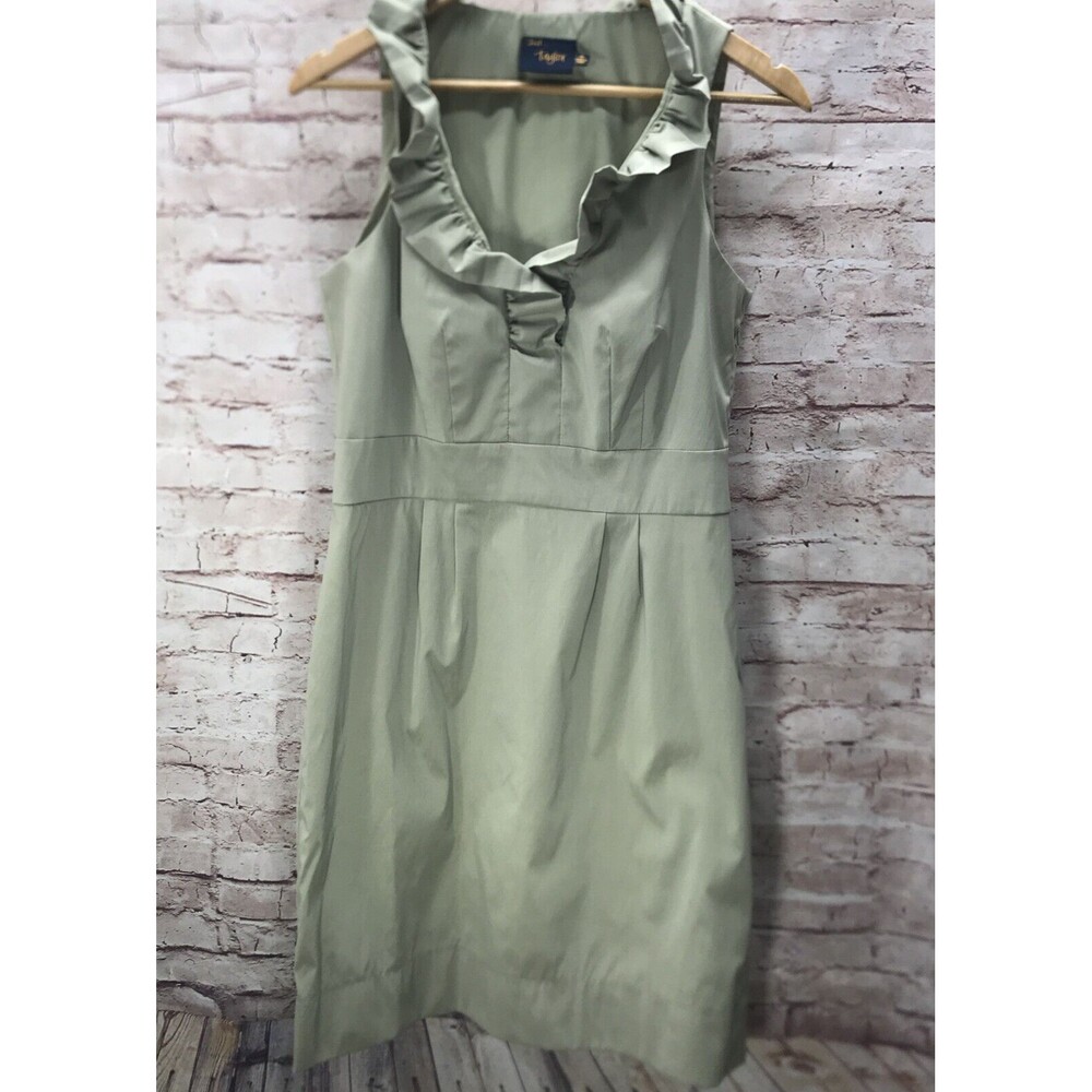 Just Taylor Dress Size 10 Sheath Ruffle Collar Green V Neck Holiday Wedding